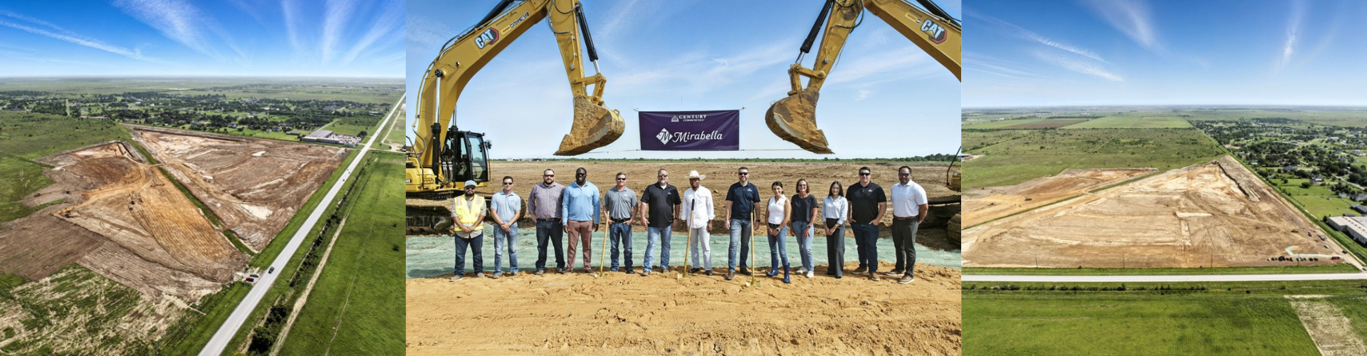 A group of people standing on a dirt road with a large machine in the background.