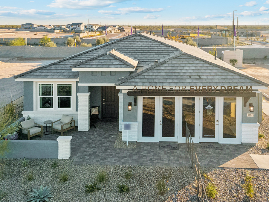 A house with a solar panel.