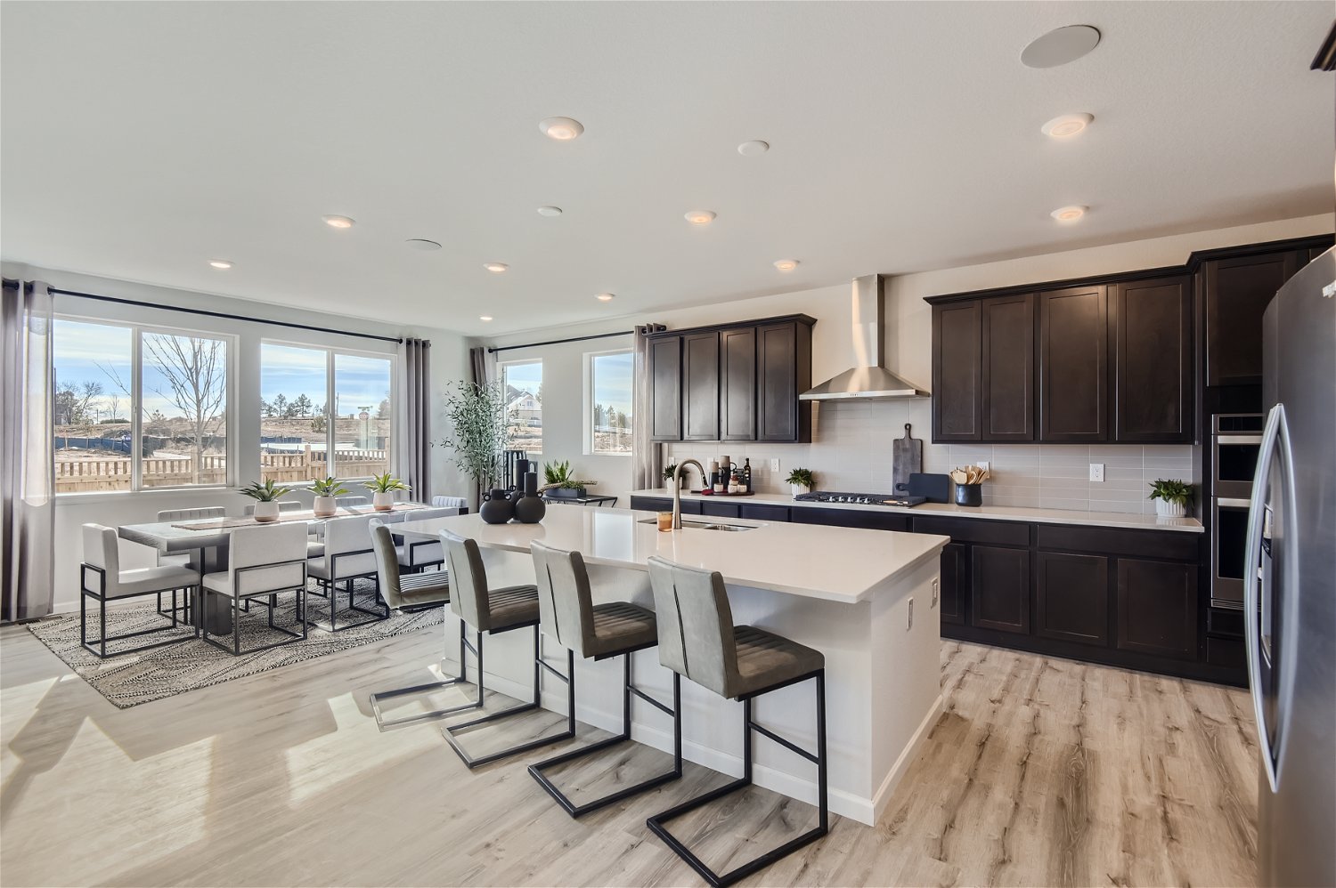 A kitchen with a large island.