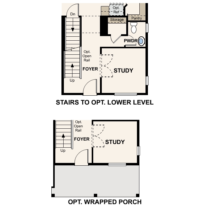 Diagram, engineering drawing. Ontario Floorplan, Main Level Options