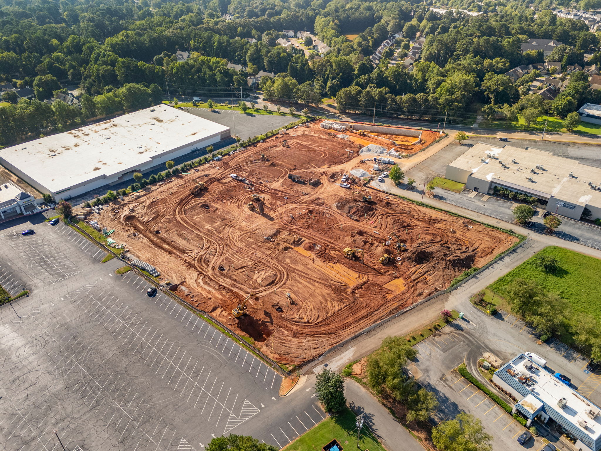 A high angle view of a construction site.