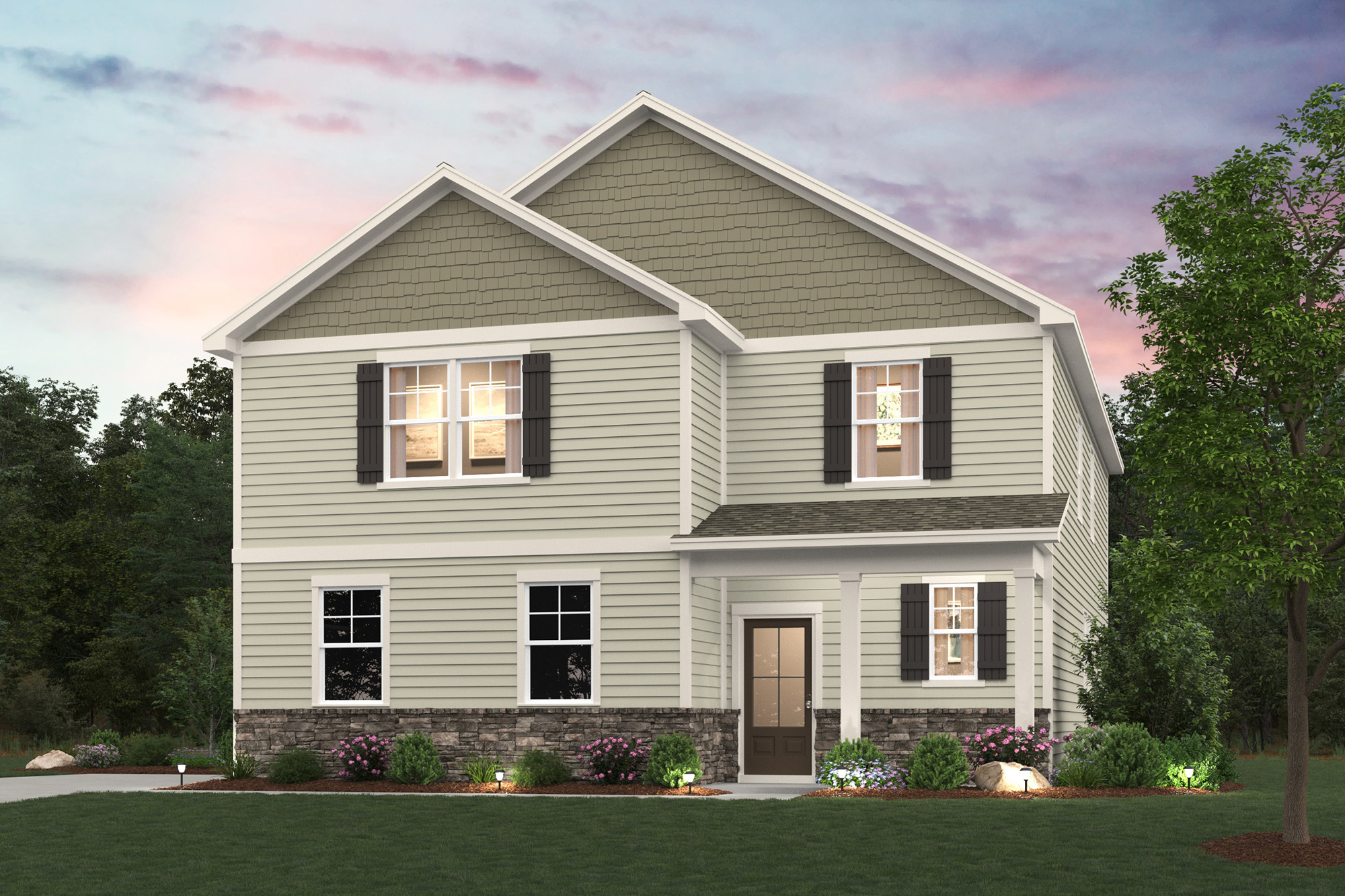 A house with a lawn in front of it.