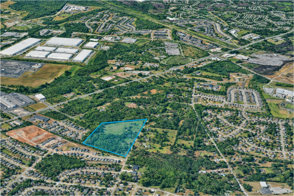 An aerial view of a city.