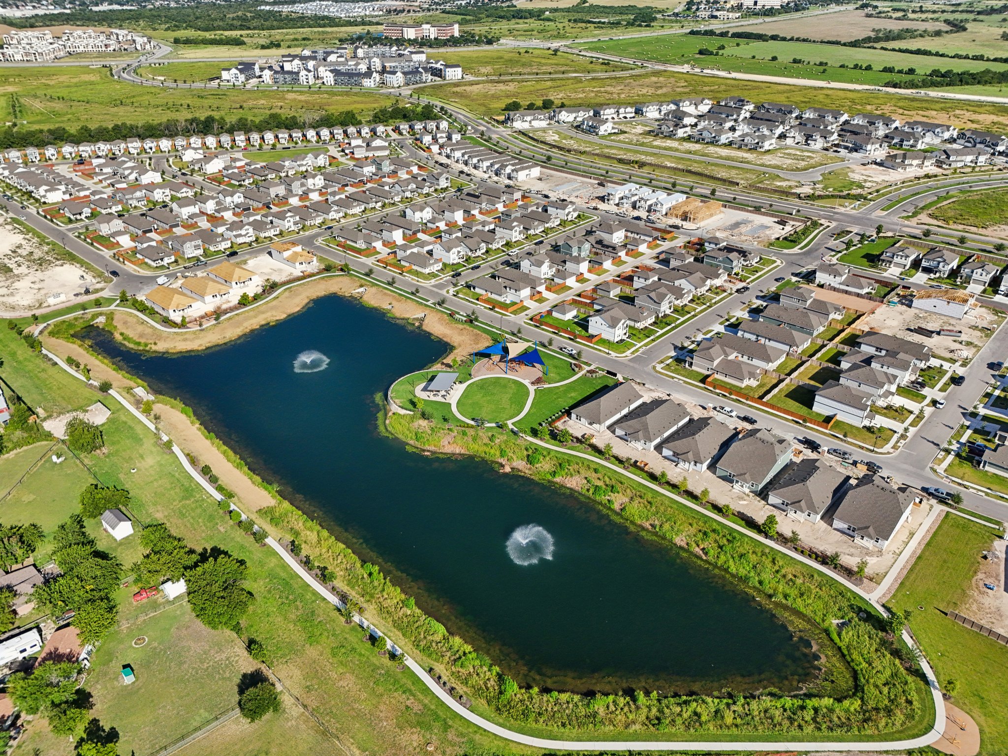 An aerial view of a city.