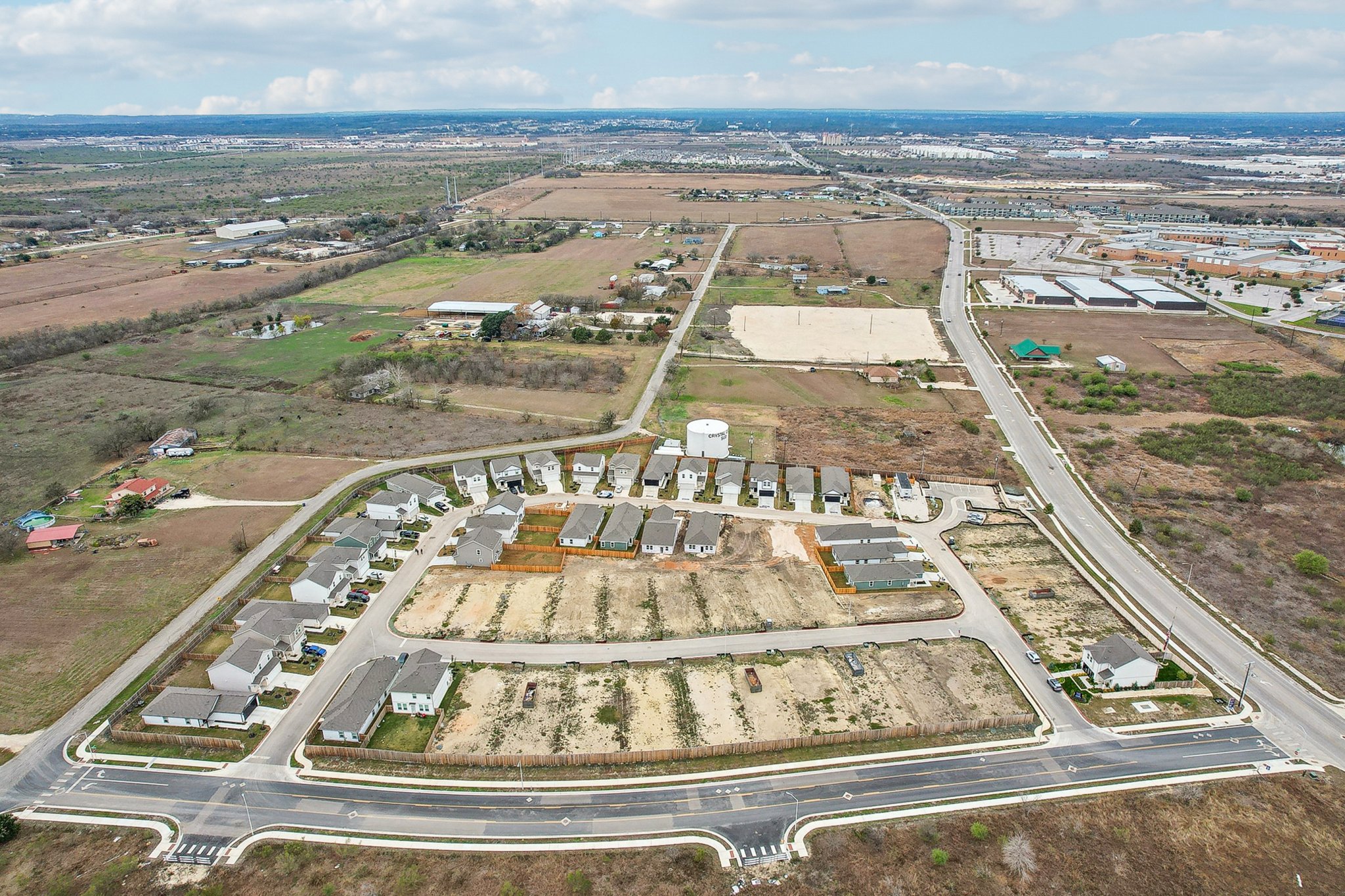 An aerial view of a city.