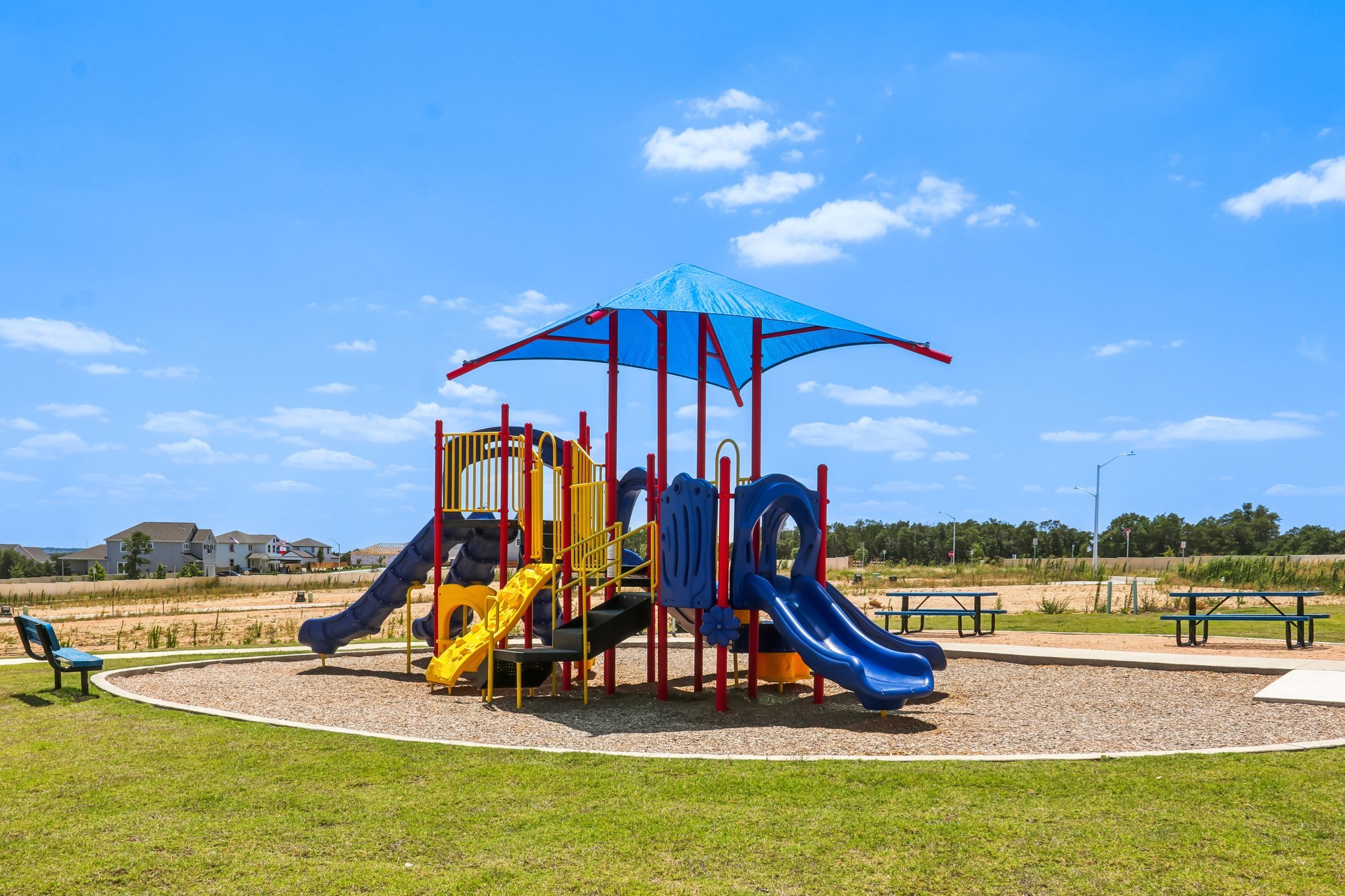 A playground with a slide.