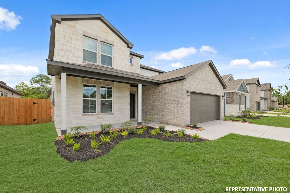 A house with a front yard.