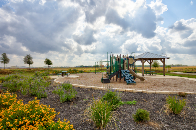A playground with a slide.