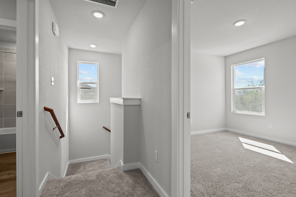 A room with a glass door.