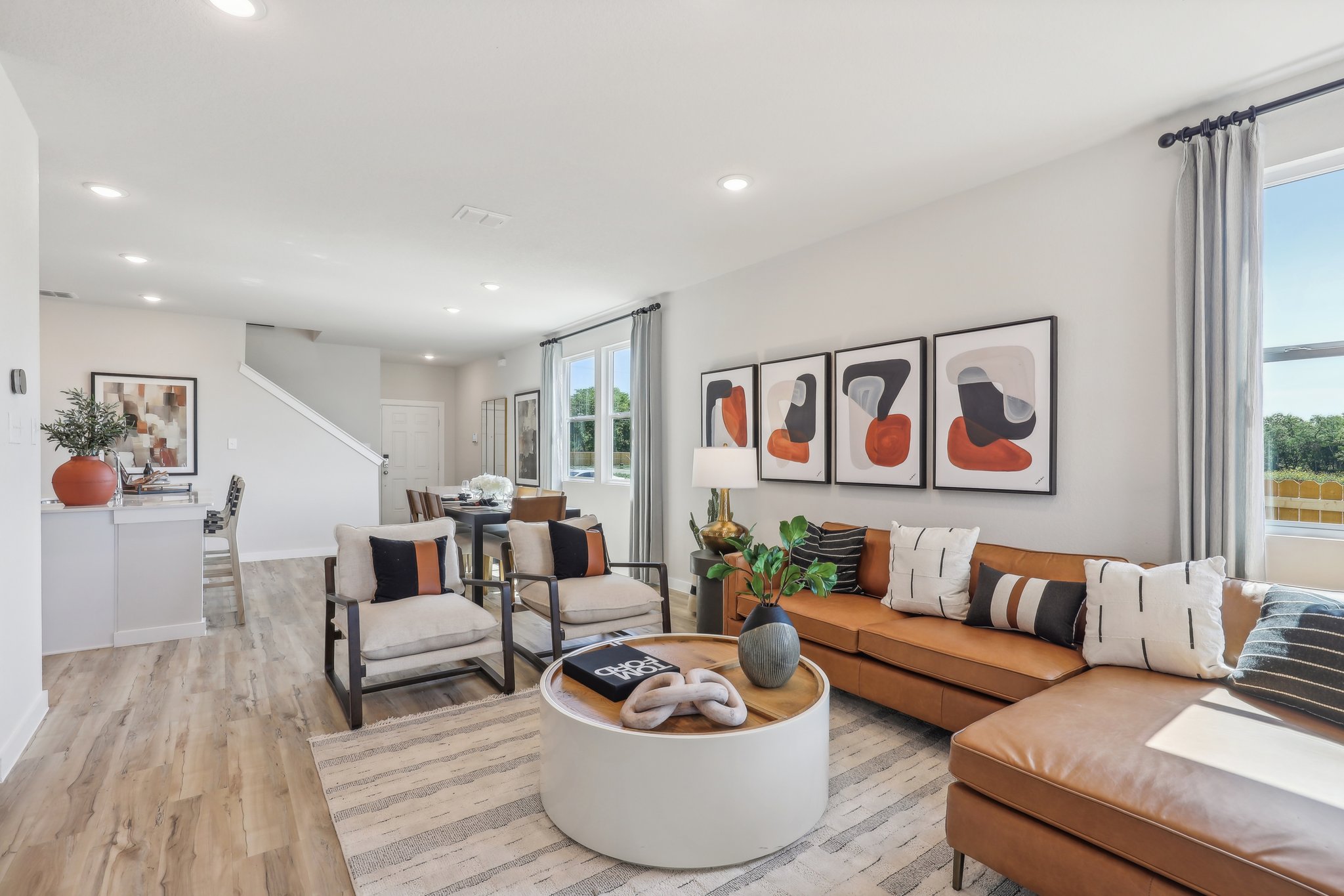 A living room with a large window.