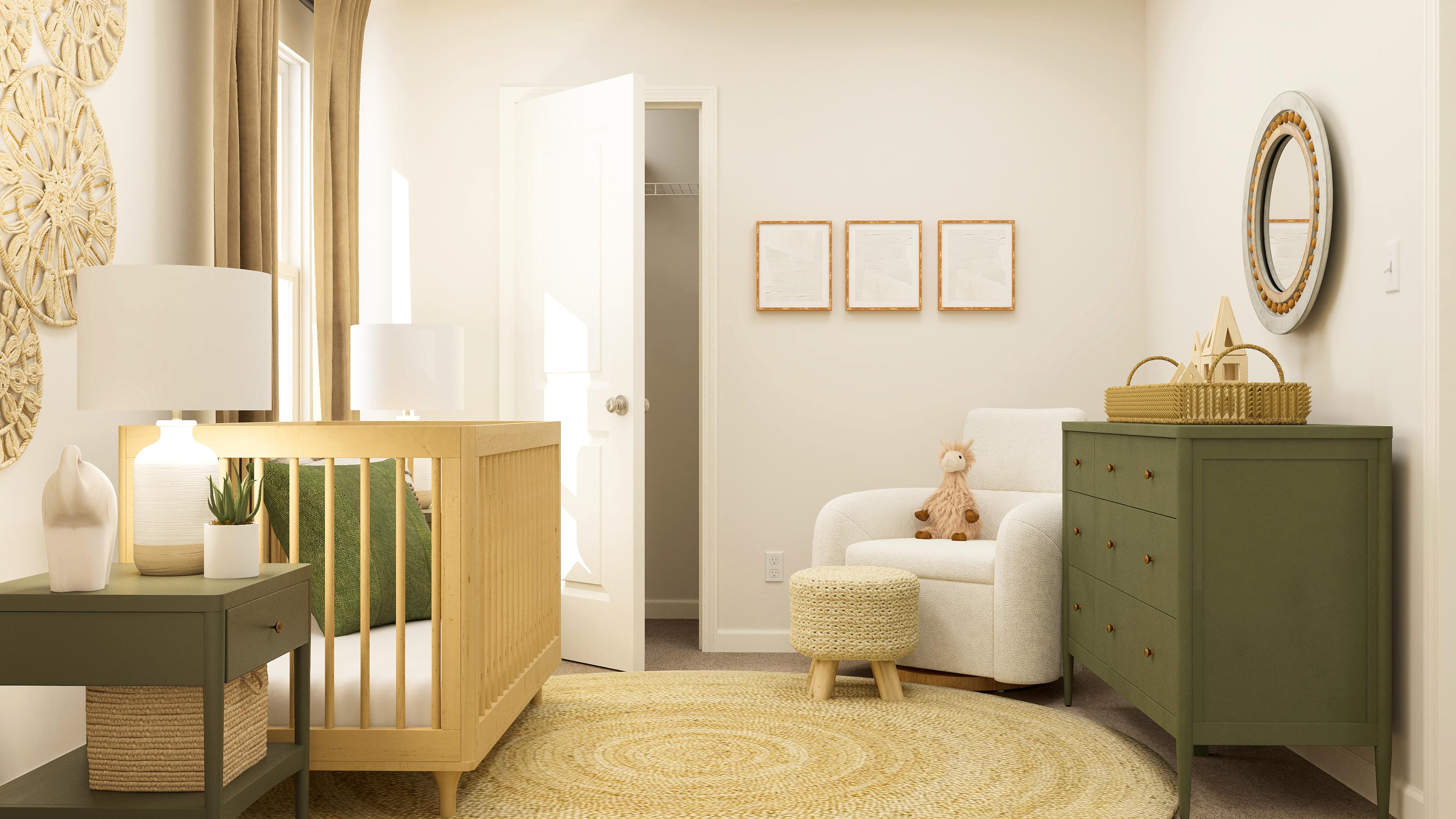 A room with a bed and a chair.